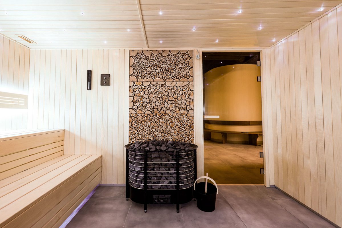 Sauna detail with heater and log wall